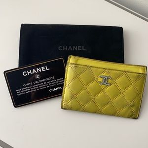 Yellow Quilted Lambskin Leather Card Holder